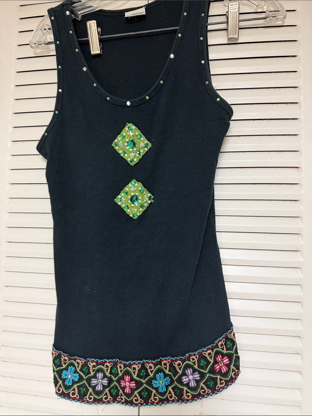 Love Amour Black Ribbed Tank with Decorative Accents